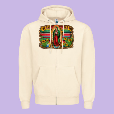 Lady Of Guadalupe Serape Background Zipper Hoodie Designed By Jasminsmagicworld
