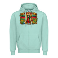 Seafoam lady of guadalupe serape background Zipper Hoodie - Jasminsmagicworld