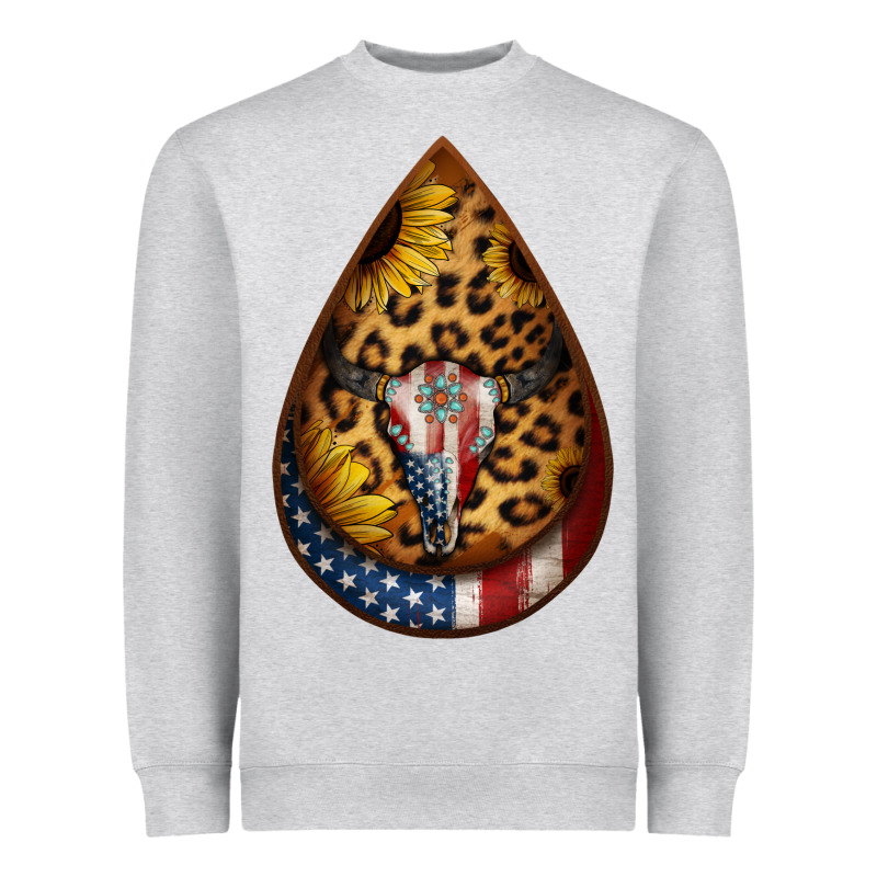 American Sunflower Bullskull Teardrop Earrings Heavyweight Sweatshirt by Jasminsmagicworld | Teevron
