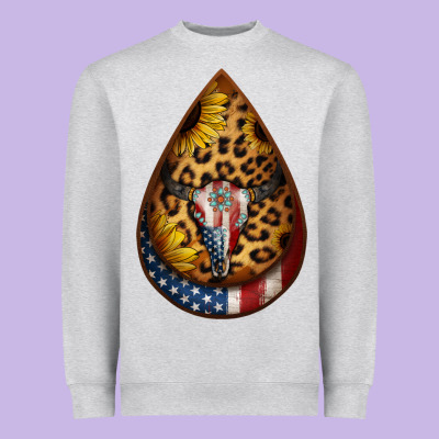 American Sunflower Bullskull Teardrop Earrings Heavyweight Sweatshirt Designed By Jasminsmagicworld
