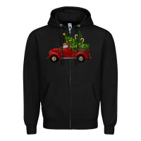 Black Christmas Trees With Truck Zipper Hoodie - RanaPortraitStore