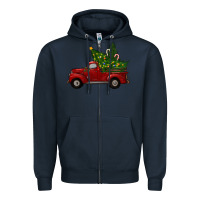 Navy Christmas Trees With Truck Zipper Hoodie - RanaPortraitStore