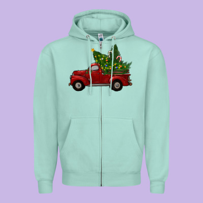 Christmas Trees With Truck Zipper Hoodie Designed By Ranaportraitstore