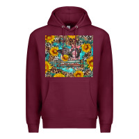 Burgundy baby pigs with leopard cowhide and sunflowers Premium Hoodie - Artiststas