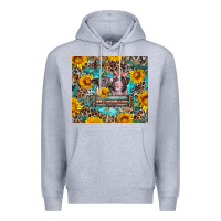 Heather Grey baby pigs with leopard cowhide and sunflowers Premium Hoodie - Artiststas
