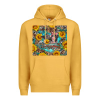 Mustard baby pigs with leopard cowhide and sunflowers Premium Hoodie - Artiststas