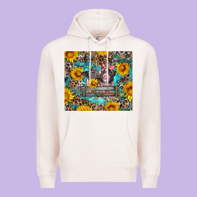 Baby Pigs With Leopard Cowhide And Sunflowers Premium Hoodie Designed By Artiststas