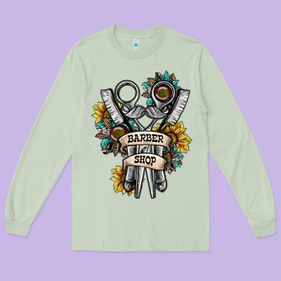 Barber Shop Long Sleeve Tee Designed By Sublimationcraftshop