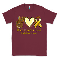 Burgundy Peace Love Cure Childhood Cancer Classic Tee - Jasminsmagicworld