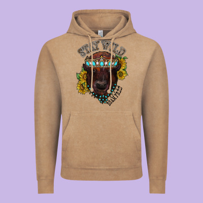 Turquoise Bison Vintage Hoodie Designed By Racoondesign