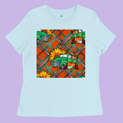 Fall Truck Seamless Pattern Ladies Tee Designed By Bundleandbundleshop