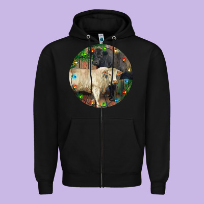 Christmas Charolais Bull And Black Angus Bull Zipper Hoodie Designed By Ranaportraitstore