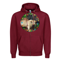 Burgundy Christmas Charolais Bull And Black Angus Bull Zipper Hoodie - RanaPortraitStore
