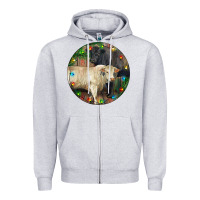 Heather Grey Christmas Charolais Bull And Black Angus Bull Zipper Hoodie - RanaPortraitStore