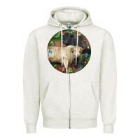 Oatmeal Heather Christmas Charolais Bull And Black Angus Bull Zipper Hoodie - RanaPortraitStore