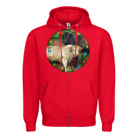 Red Christmas Charolais Bull And Black Angus Bull Zipper Hoodie - RanaPortraitStore