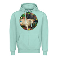 Seafoam Christmas Charolais Bull And Black Angus Bull Zipper Hoodie - RanaPortraitStore