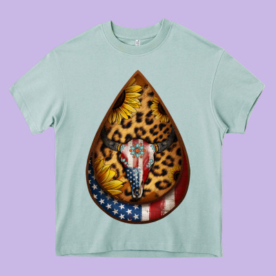 American Sunflower Bullskull Teardrop Earrings Heavy Core Tee Designed By Jasminsmagicworld