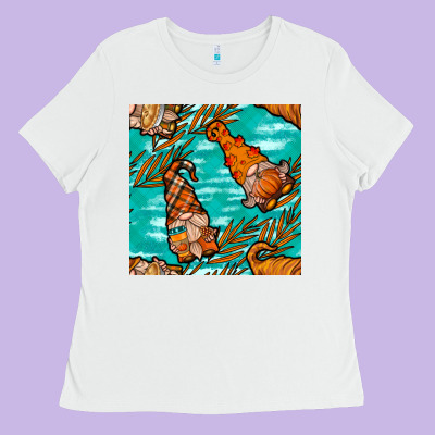 Fall Gnomes Seamless Pattern Ladies Tee Designed By Bundleandbundleshop