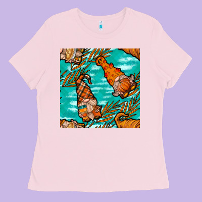 Fall Gnomes Seamless Pattern Ladies Tee Designed By Bundleandbundleshop