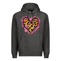 Charcoal Heather Leopard Pink Glitter Heart Premium Hoodie - Jasminsmagicworld