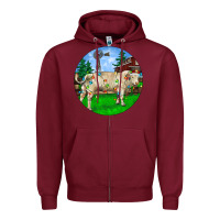 Burgundy Christmas Charolais Bull And Barnyard Zipper Hoodie - RanaPortraitStore