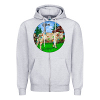 Heather Grey Christmas Charolais Bull And Barnyard Zipper Hoodie - RanaPortraitStore