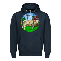 Navy Christmas Charolais Bull And Barnyard Zipper Hoodie - RanaPortraitStore