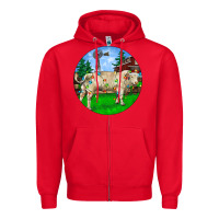Red Christmas Charolais Bull And Barnyard Zipper Hoodie - RanaPortraitStore