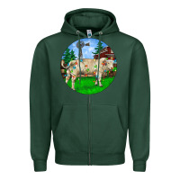 Sports Green Christmas Charolais Bull And Barnyard Zipper Hoodie - RanaPortraitStore