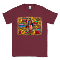 Burgundy Our Lady Of Guadalupe Glitter Leopard Flowers Classic Tee - FaDigitalArtStudio
