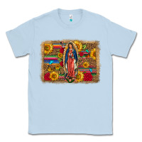 Dusty Blue Our Lady Of Guadalupe Glitter Leopard Flowers Classic Tee - FaDigitalArtStudio