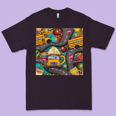 School Bus Coffee And Star With Leopard Seamless Pattern Bbs Premium Tee Designed By Bundleandbundleshop
