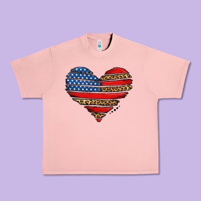 American Leopard Brushstroke Heart Urban Heavy Tee Designed By Jasminsmagicworld