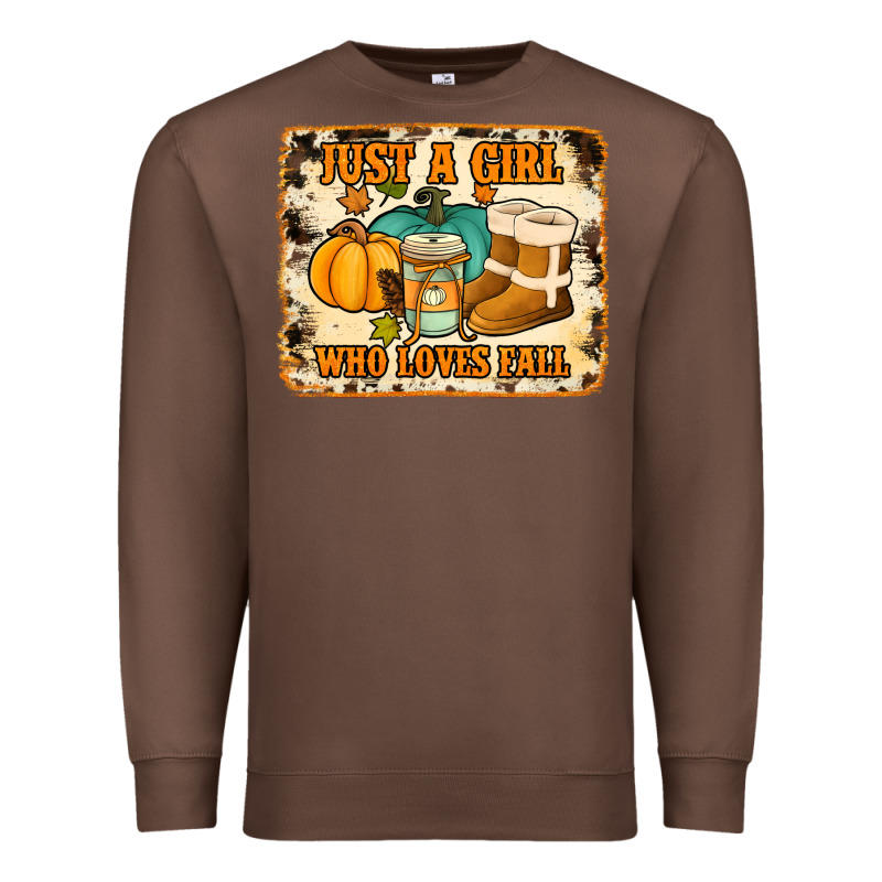 Just A Girl Who Loves Fall Cowhide Background Premium Sweatshirt by Jasminsmagicworld | Teevron