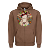 Chestnut Christmas Charolais Calf Baby Cow Zipper Hoodie - RanaPortraitStore