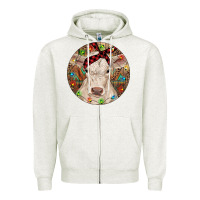 Oatmeal Heather Christmas Charolais Calf Baby Cow Zipper Hoodie - RanaPortraitStore