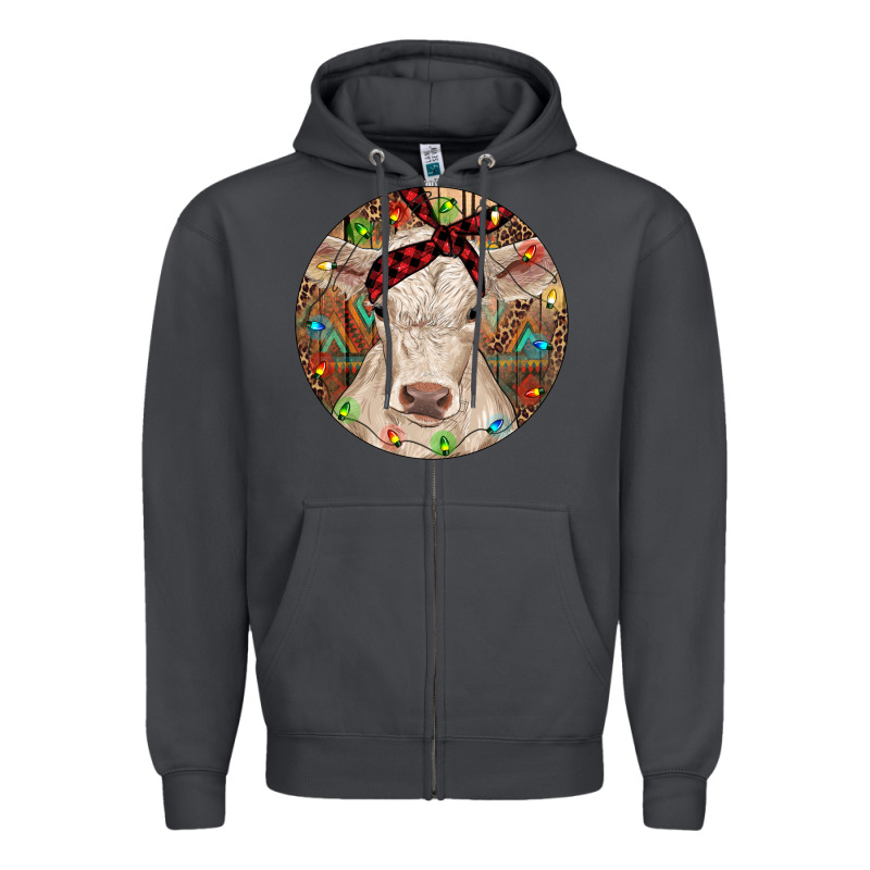 Christmas Charolais Calf Baby Cow Zipper Hoodie by RanaPortraitStore | Teevron