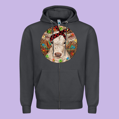 Christmas Charolais Calf Baby Cow Zipper Hoodie Designed By Ranaportraitstore