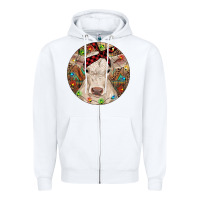 White Christmas Charolais Calf Baby Cow Zipper Hoodie - RanaPortraitStore