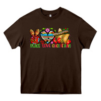 Chocolate Brown Peace love cinco de mayo Heavy Core Tee - FaDigitalArtStudio