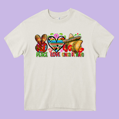 Peace Love Cinco De Mayo Heavy Core Tee Designed By Fadigitalartstudio