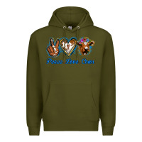 Army Green Peace Love Cows Premium Hoodie - Jasminsmagicworld