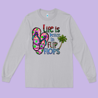 Life Is Better İn Flip Flops Long Sleeve Tee Designed By Cowhidedigitalart