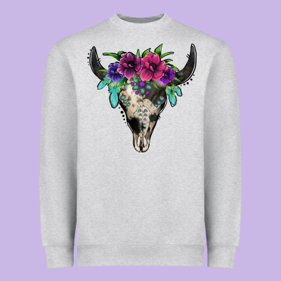 Cowhide Bull Skull Heavyweight Sweatshirt Designed By Jasminsmagicworld