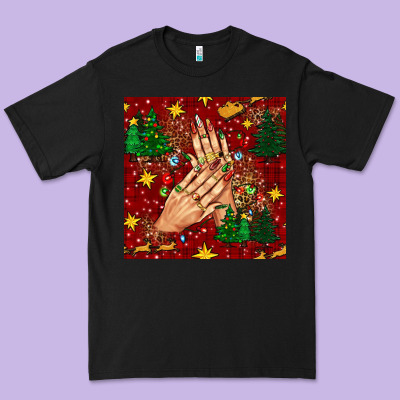 Christmas Nails And Trees With Leopard And Plaid Seamless Pattern Bbs Premium Tee Designed By Bundleandbundleshop
