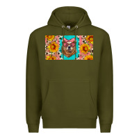 Army Green mama bear with sunflowers and glasses license plate Premium Hoodie - Artiststas