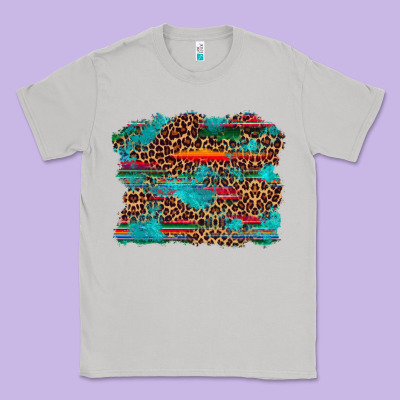 Western Serape Leopard Bull Skull Turquoise  Background Classic Tee Designed By Artiststas