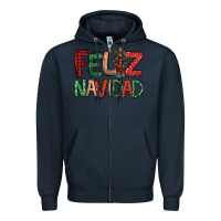 Navy Feliz Navidad our lady of Guadalupe Christmas Zipper Hoodie - Jasminsmagicworld
