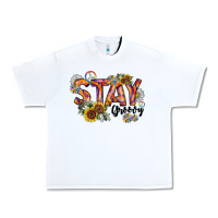 White Stay Groovy Urban Heavy Tee - CowhideDigitalArt